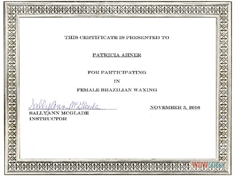 Brazilian Wax Certificate