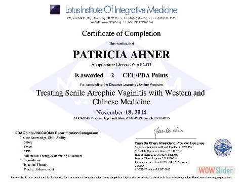 Senile Atrophic Vaginitis Certificate
